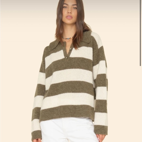 Xirena Striped Knit Sweater Brenton cream Loden polo worn once tags included